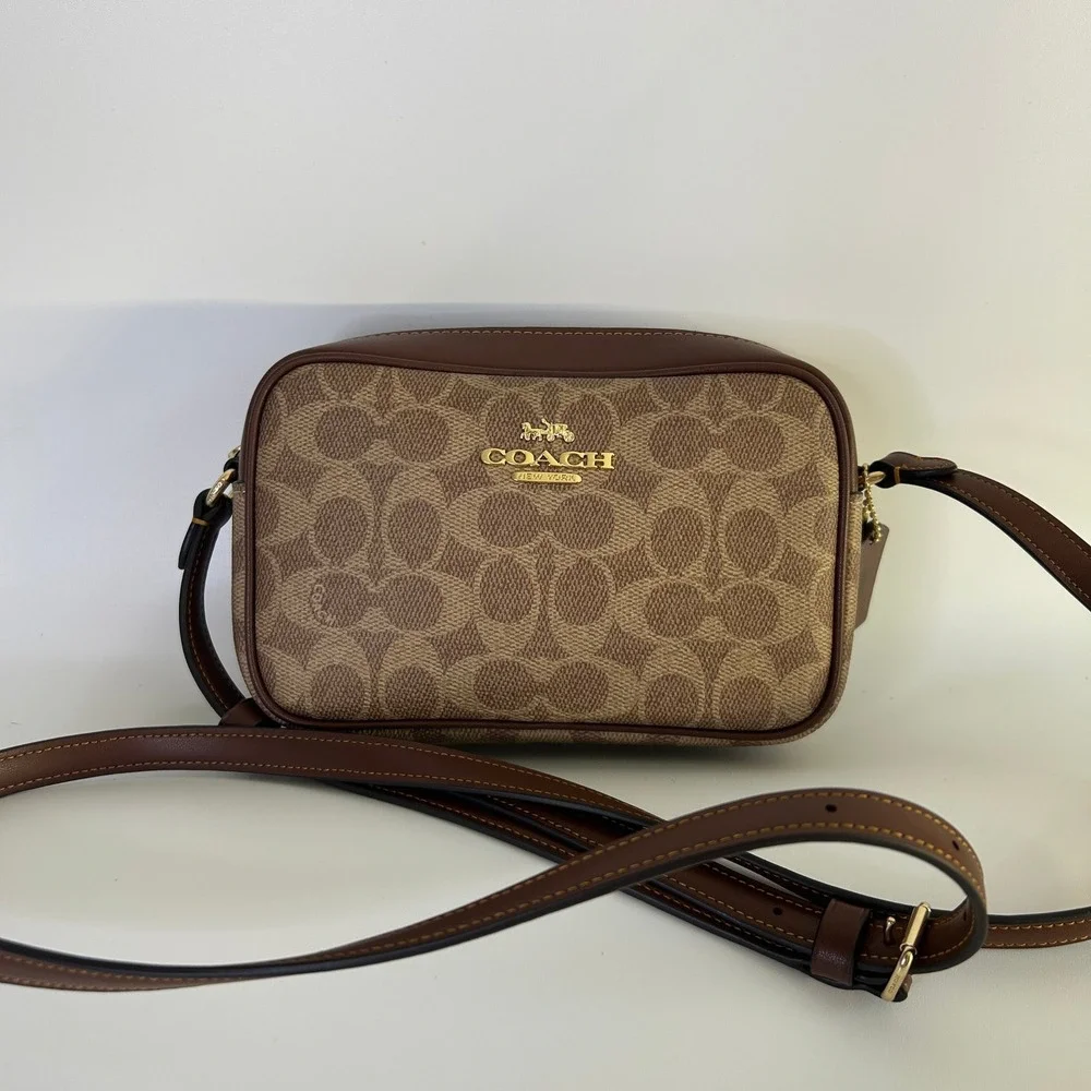 Coach Mini Jamie Camera Bag Brown Signature Canvas Crossbody Excellent